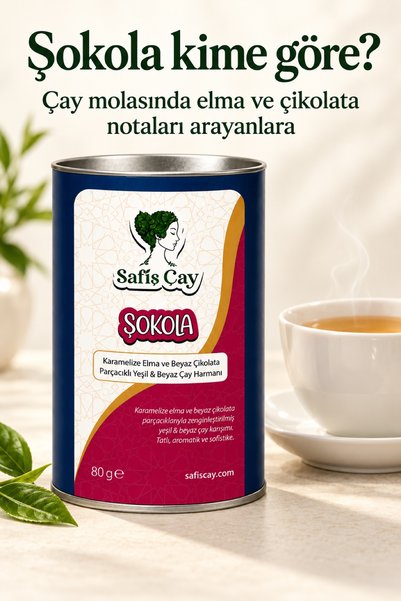 Safiş Çay Şokola Karamelize Elma Beyaz Çikolata Parçacıklı Yeşil ve Beyaz Çay 80 g