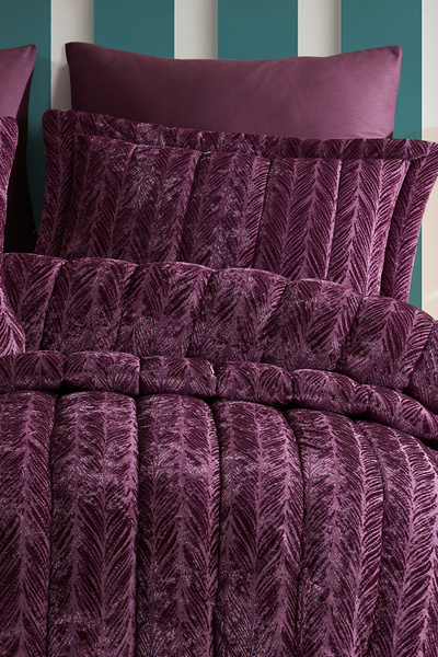 Elart Velvet Comfort Uyku Seti 3 Parça Çift Kişilik Kadife Mürdüm