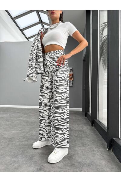 ESRAHELVACI Gabardine Palazzo Trousers - Zeo Pattern