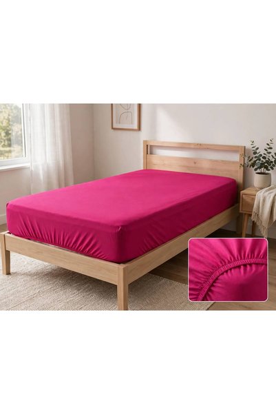 Lady Home 100% Cotton Fabric Elastic Single Bed Sheet 100X 200+30 cm Fuchsia