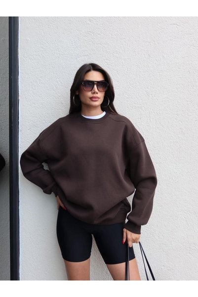 ESRAHELVACI Bitter Brown Oversize Hooded Sweatshirt