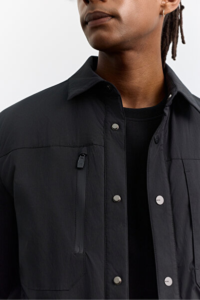 Avva Men's Black Classic Collar Lightweight Water Repellent Windproof Comfort Fit Coat A62Y6136