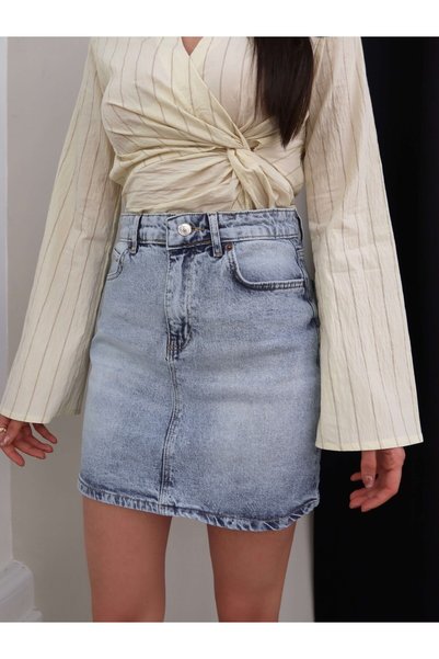 ESRAHELVACI Cepli Denim Mini Etek