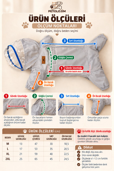 Petolojim Water Repellent Dog Raincoat with Transparent Visor and Elastic Legs Dog Clothing