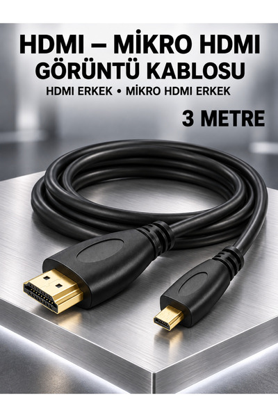 MVLH 3 Metre Micro HDMI HDMI Kablo 4K 60Hz HDR Altın Kaplama Uçlu Kamera Lapt...