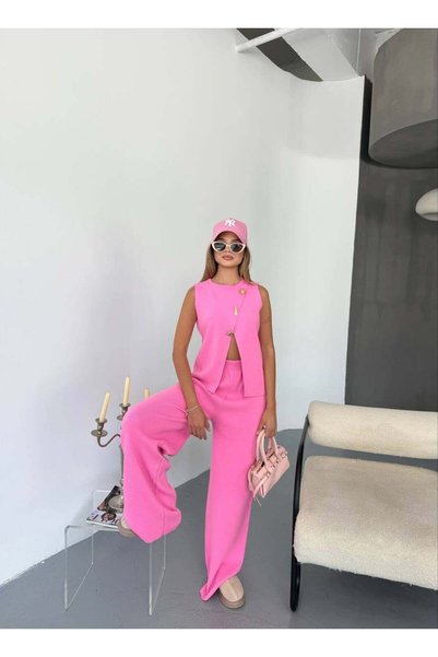 KECHİ WOMAN Knitwear Set with Gold Accessories — Pink