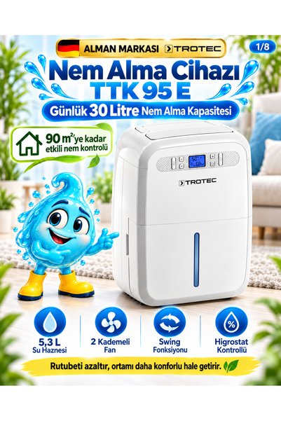 Trotec Nem Alma Cihazı TTK 95 E - Günlük 30 Lt Nem Alma Kapasitesi - Dijital ...