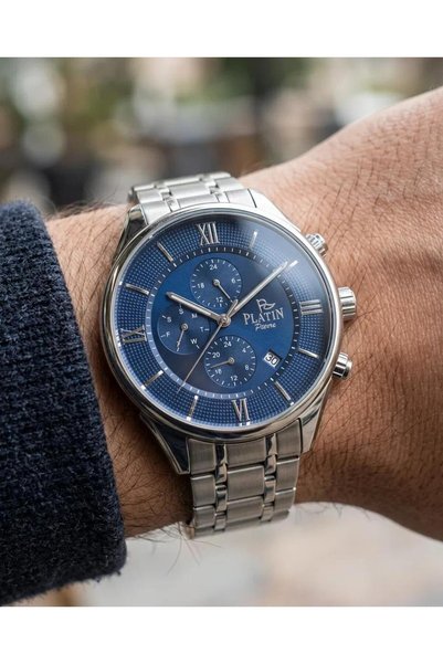 Platin Pierre Dark Blue Dial Functions Active Steel Case 2 Year Warranty Men'...