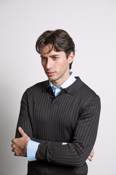 ablukaonline Pulover tricotat cu guler polo cu nasturi pentru bărbați Slim Fi...