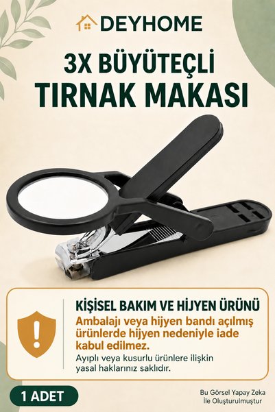 DEYHOME 3X Büyüteçli Paslanmaz Çelik Tırnak Makası, Törpülü ve Sıçrama Önleyi...