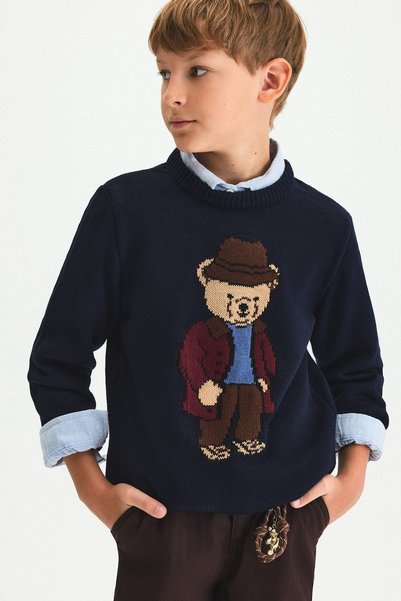 DeFacto Crew Neck Teddy Bear Printed Knitwear Sweater for Boys G3077A826Wn