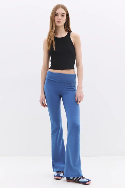 No Matter What Women's Flare Pants Spanish Style Folded Waist Cotton