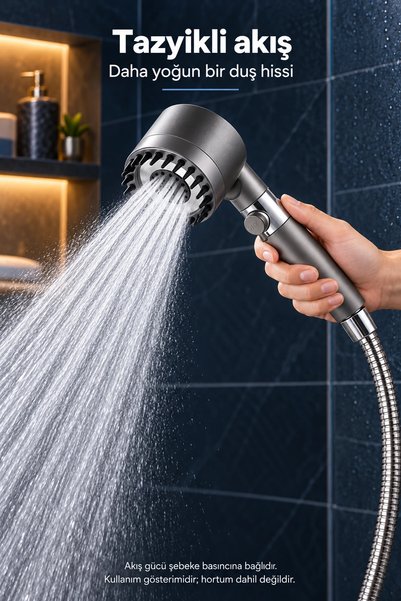 Tilbe Home 3 Fonksiyonlu Banyo Duş Başlığı Turbo Yüksek Basınçlı Masaj Duş Başlığı