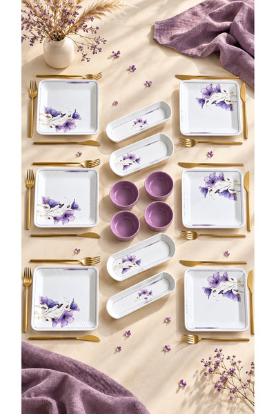 ers erbaşlar Lila Lotus 14 Piece Luxury Breakfast Set for 6 People Breakfast Presentation Set