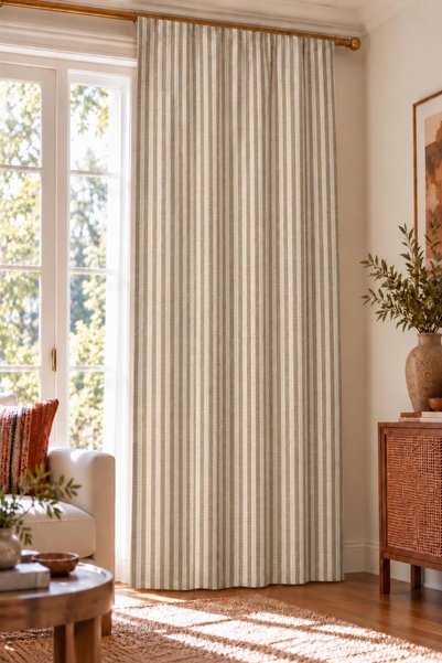 Luxoras Home ستارة مخططة من الكتان الطبيعي بتصميم عتيق - ستارة خلفية - ذات جن...