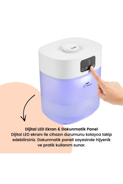 BEBEBAO Pufi 5Lt Ultrasonic 7 Color Baby Steam Machine Air Room Ambient Humidifier Touch Panel with Aromatic Oil Container