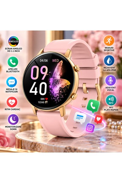 ideal STORE Ceas inteligent IdealStore Live On Watch, ecran AMOLED HD de 1,1 ...