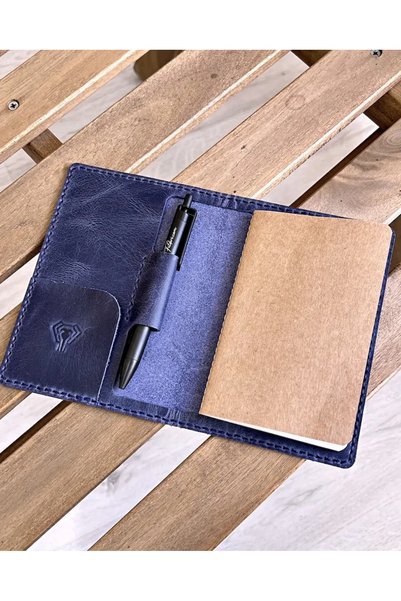 Fil Deri Defter Kılıfı Lacivert Renk Hakiki Deri Kapaklı Model 2051