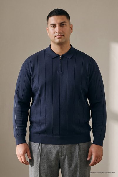 Maccali Erkek Kışlık Büyük Beden Lacivert Fermuarlı Sweatshirt