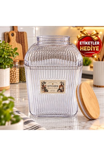 ALLEGRI Bamboo Lid Square Mega Size 4 Liter Vacuum Sealed Gift Labeled Pulses Detergent Jar with Removable Top Convenient 4000 ml