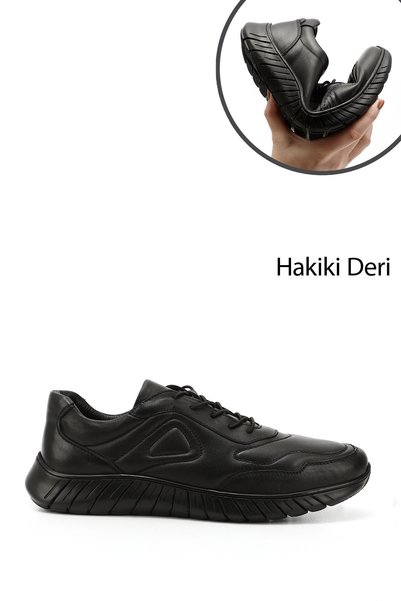 GÖNDERİ(R) Erkek Siyah Bağcıklı Hakiki Deri Comfort Sneaker