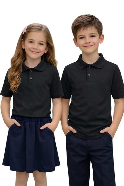 ERDEM KIDS Unisex Girls Boys Polo Collar Cotton Short Sleeve Black Daily Basi...