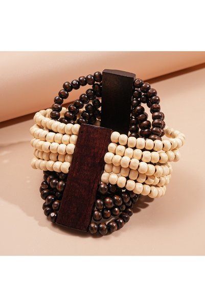 Choice WB1457-2 أساور مطاطية عتيقة من الخرز الخشبي للنساء والرجال، بتصميم بوه...