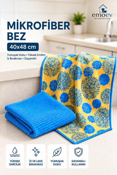 Emoev 2'li Mikrofiber Mutfak & Tezgah Temizlik Bezi Seti (40X48 Cm) - Süper E...