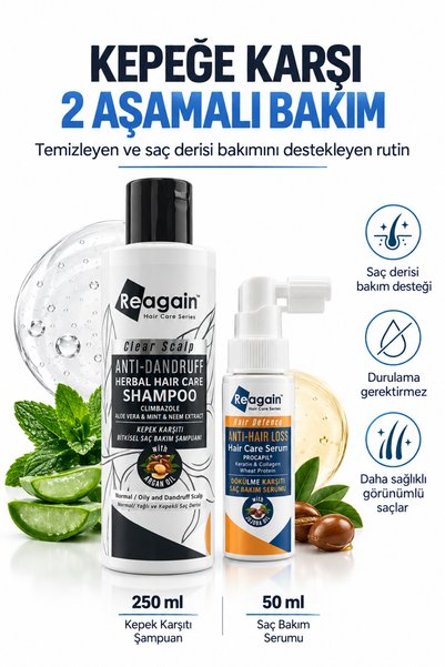 Reagain Kepek Karşıtı Şampuan ve Dökülme Karşıtı Saç Bakım Serumu 2’li Set – ...