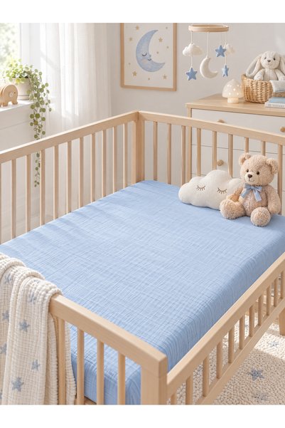 Pufuduk Baby ملاءة سرير أطفال مرنة من الموسلين القطني 100% مقاس 70x120 سم، مل...