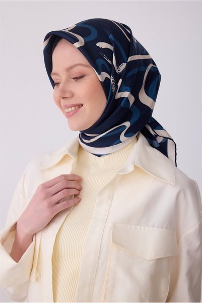 Belli Tivil Pure Silk Scarf 4309 34 Navy Blue Dye Pattern