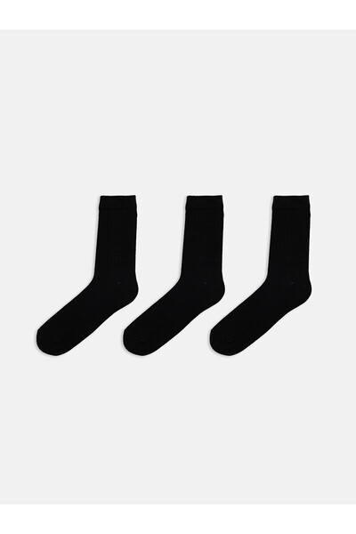 LC Waikiki Nevavm Black Plain 3-Pack Men's Socks with Difference