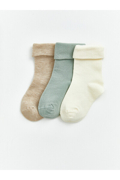 LC Waikiki Nevavm Ecru Plain 3-Pack Boys' Socks with a Difference