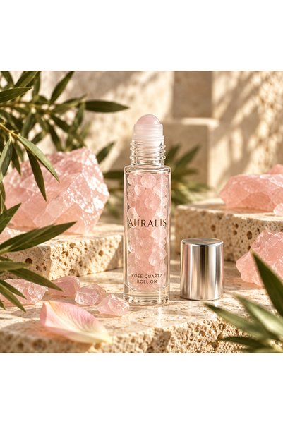 Pembe Kuvars Kırık Doğal Taşlı Cam Roll-On Şişe 10 ml