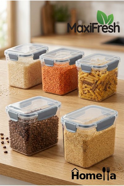 MAXİFRESH 5-Piece Food Container 1500ml Leak-Proof Storage Container Kitchen Organizer Cabinet Organizer