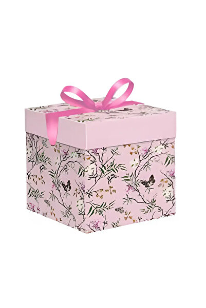 OEM Κουτί δώρου με κορδέλα και Floral σχέδιο 15x15 εκ. 86106 σε ροζ χρώμα