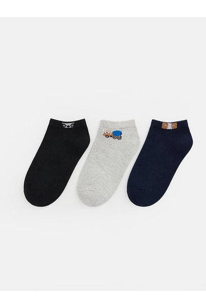 LC Waikiki Nevavm Black Patterned 3-Pack Boys' Bootie Socks with a Difference