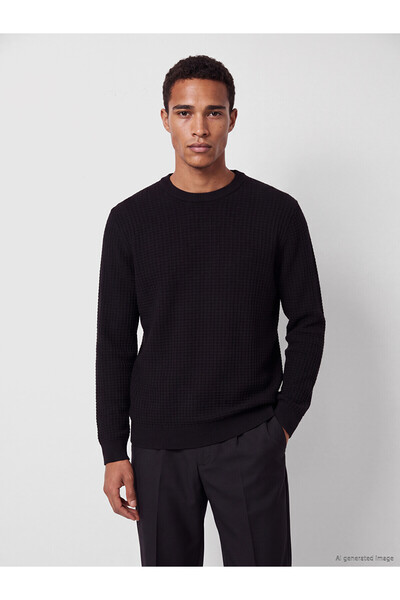 LC Waikiki Lcw Vision Black Knitwear Flat Oval Collar Men's Sweater with Neva...