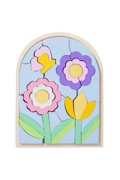 OEM Ξύλινο παιδικό Puzzle 3D 22.7×17.2 εκ. SDS-26123 λουλούδια και πεταλούδα