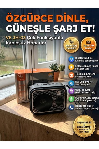 Genel Markalar JH-03 Güneş Enerjili Şarj Edilebilir Radyolu Taşınabilir Bluet...
