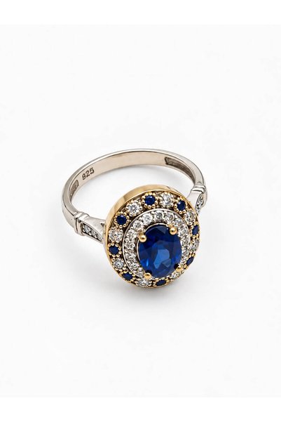keskin silver 925 Ayar Gümüş Otantik Oval Safir Taşlı Kadın Yüzük