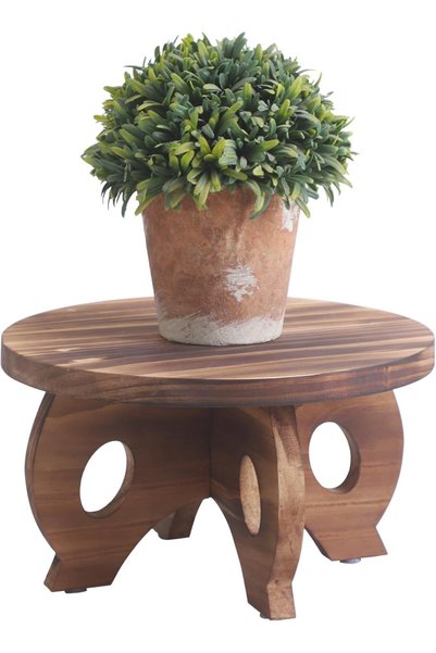 Generic Wooden Plant Stand Indoor – Round Pedestal Vegetation Riser, Rustic F...