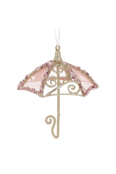 DD SHOP Ornament Brad de Craciun Umbrela cu Glitter Roz Bej 11x11x14cm