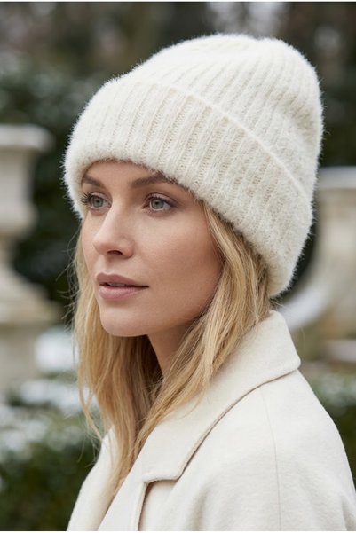 Belifanti Collection Women's White Winter Soft Bearded Beret Cotton Textured Plush Hat