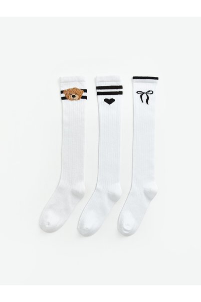 LC Waikiki Lcw Kids White Patterned Girls' Knee Socks with Nevavm Difference