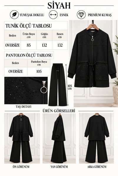 BURRASCA Stone Embroidered Zippered Soft Textured Premium Oversize Suit