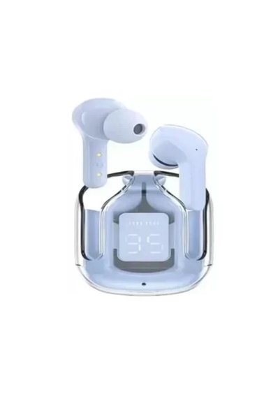 OEM Mίνι ασύρματα ακουστικά Bluetooth διάφανα με ένδειξη μπαταρίας - γαλάζια
