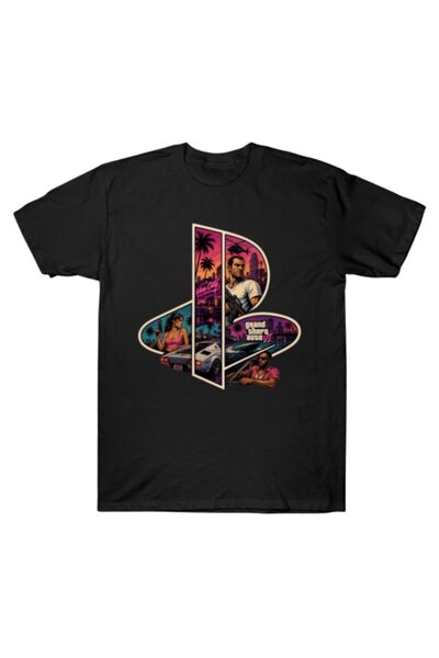 Texclusive Gta 6 Tshirt Black Gta Vice City Playstation Ps T-Shirt