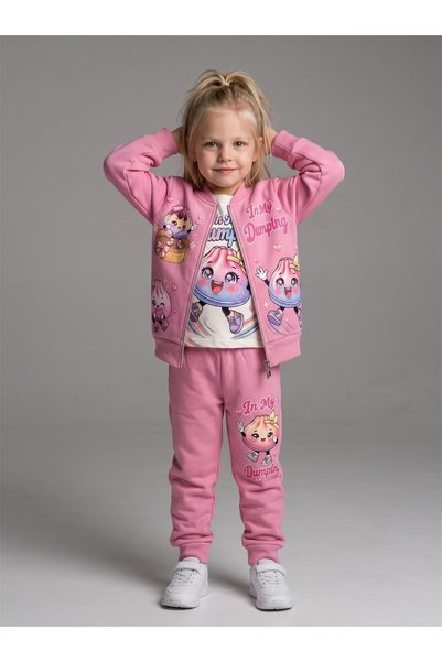 LUFFY KİDS Set de trening din 3 piese pentru fete, cu model, cu 3 fire, elast...