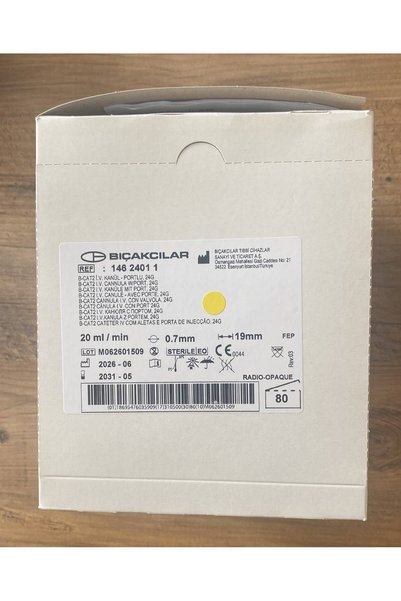Bıçakçılar SARI İNTRAKET(ANJIOKAT-BRANUL) STERİL PAKET (80 ADET)(24 G-0,7*19 MM) ,AKIŞ:20ML/DK